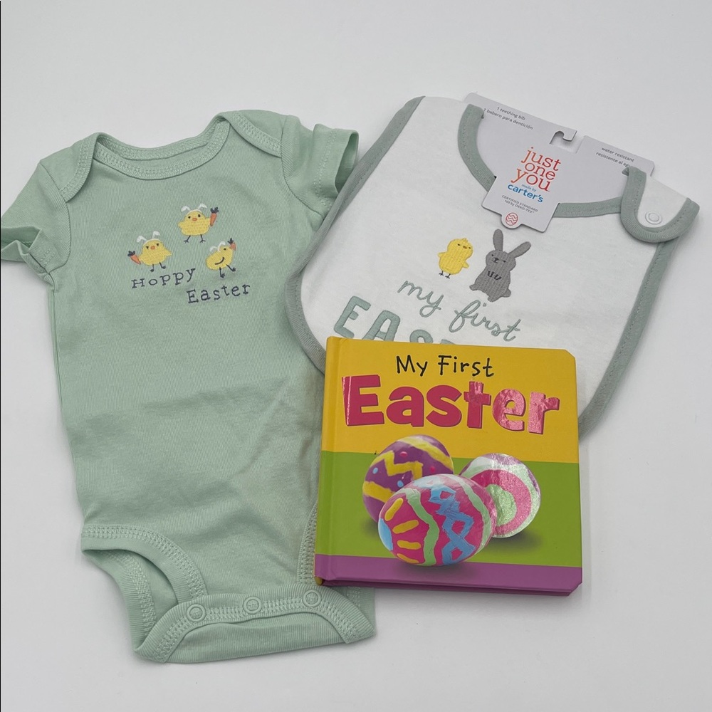 Carter's Green and White Easter Onesie, Bib, and Book